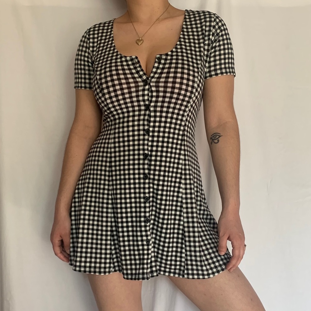 ❌SOLD❌Gingham Checkered BlackWhite Button Up Dress